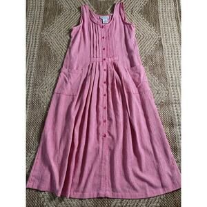 VTG> Together 90s Sleeveless Maxi Sundress Red & White cottage twee SZ Med